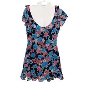 Tanya Taylor Silk Dress Womens Size 2 Black Floral Mini Ruffle Prairie Delicate